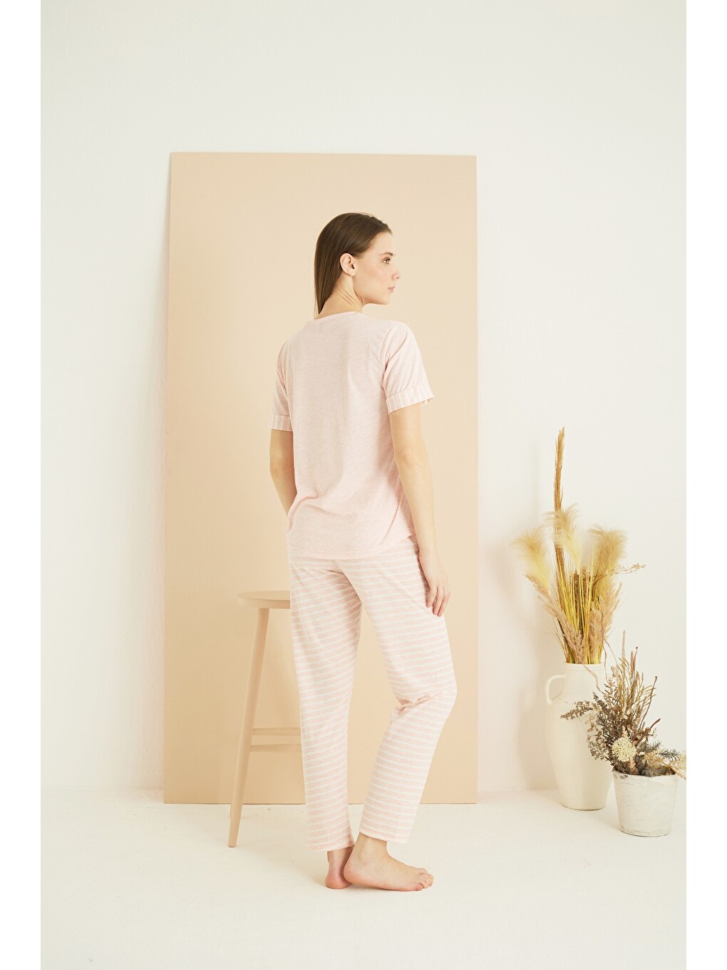 Karışık Pamuklu Bisiklet Yaka Örme Pijama Takım25103225-2
