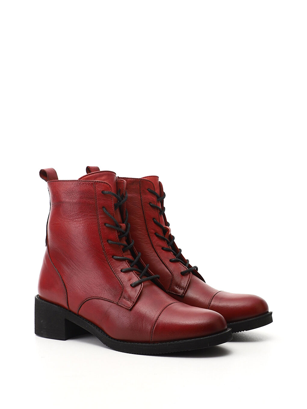 Kırmızı Kadın CANLI KIRMIZI Fermuarlı Kauçuk Taban Hakiki Deri Bot-1