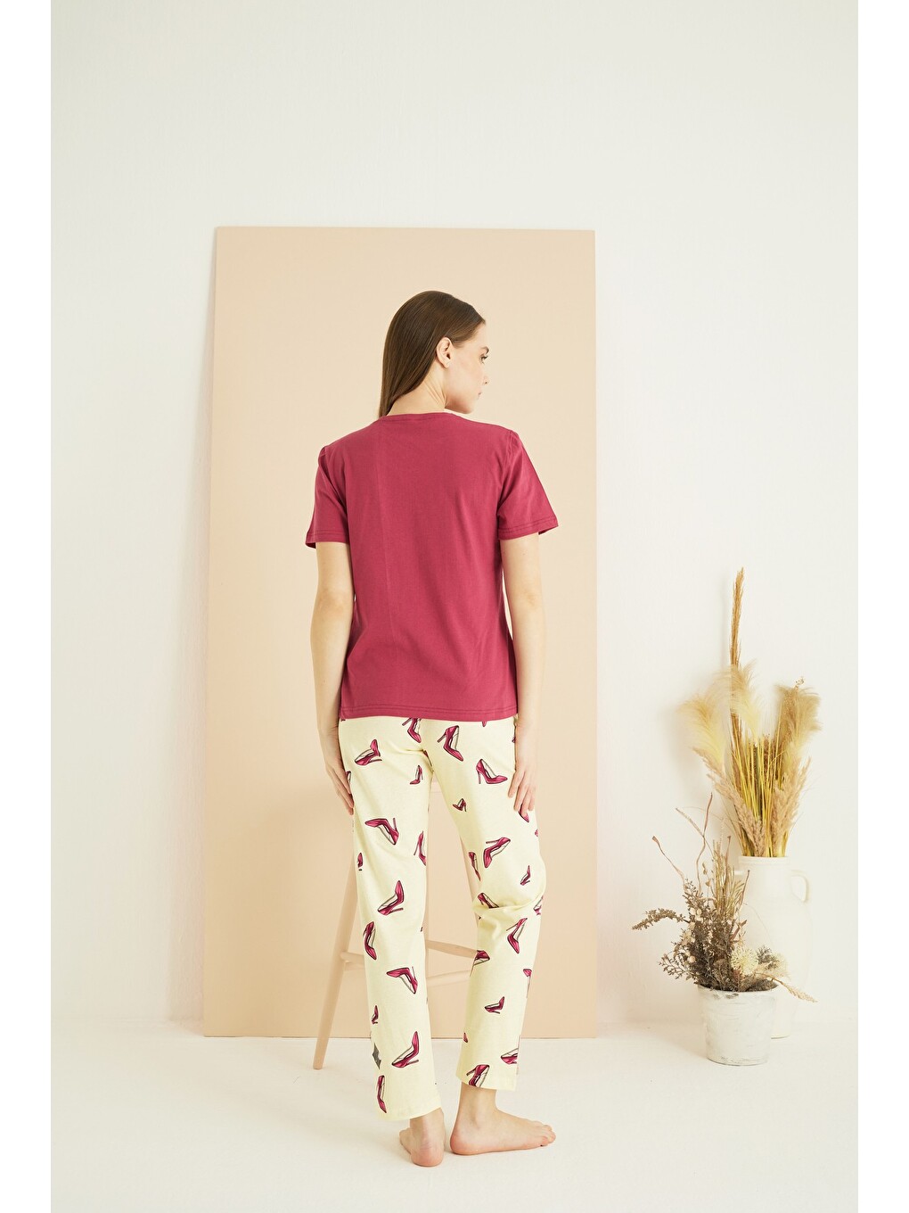 Kırmızı Pamuklu Bisiklet Yaka Örme Pijama Takım25103208-2
