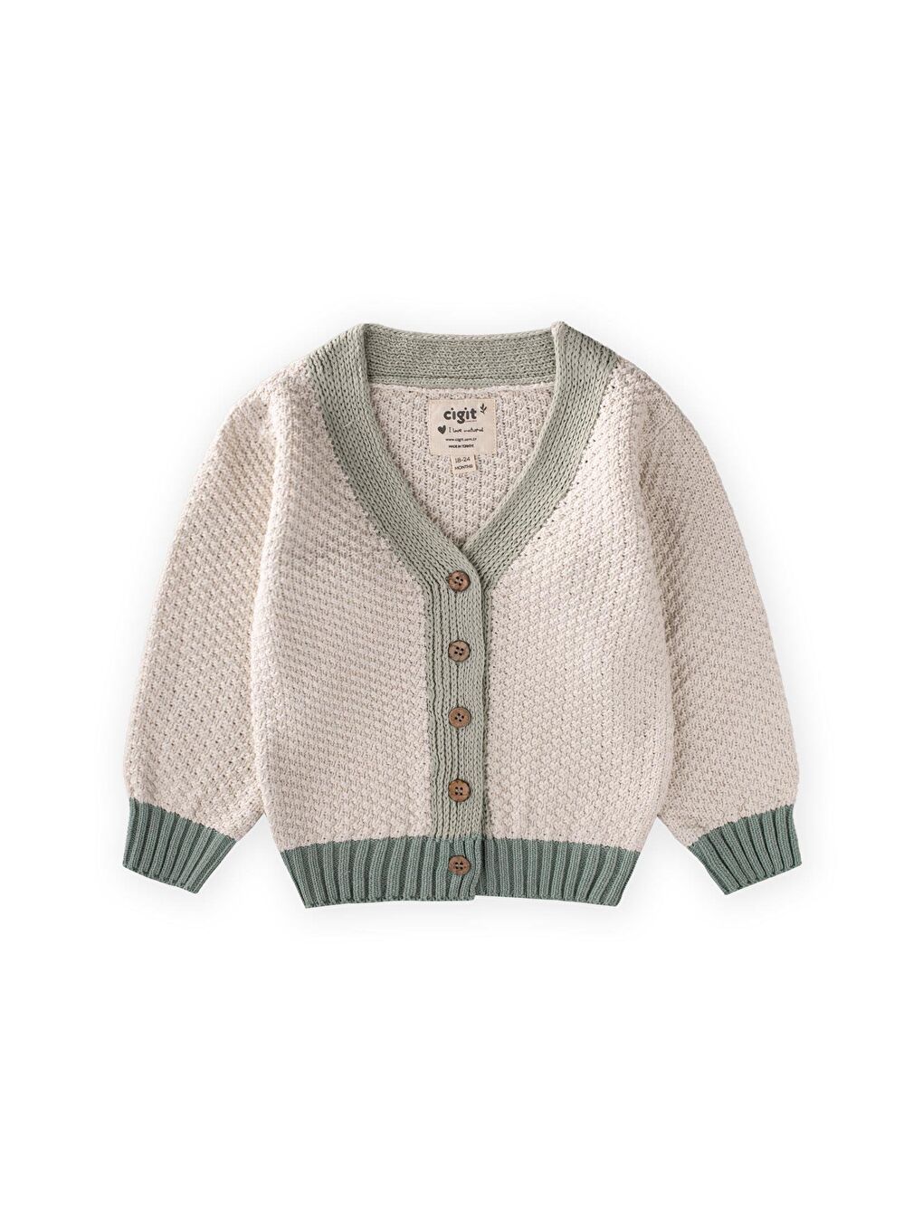 Triko Düğmeli Hırka 2-8 Yaş Naturel Yeşil