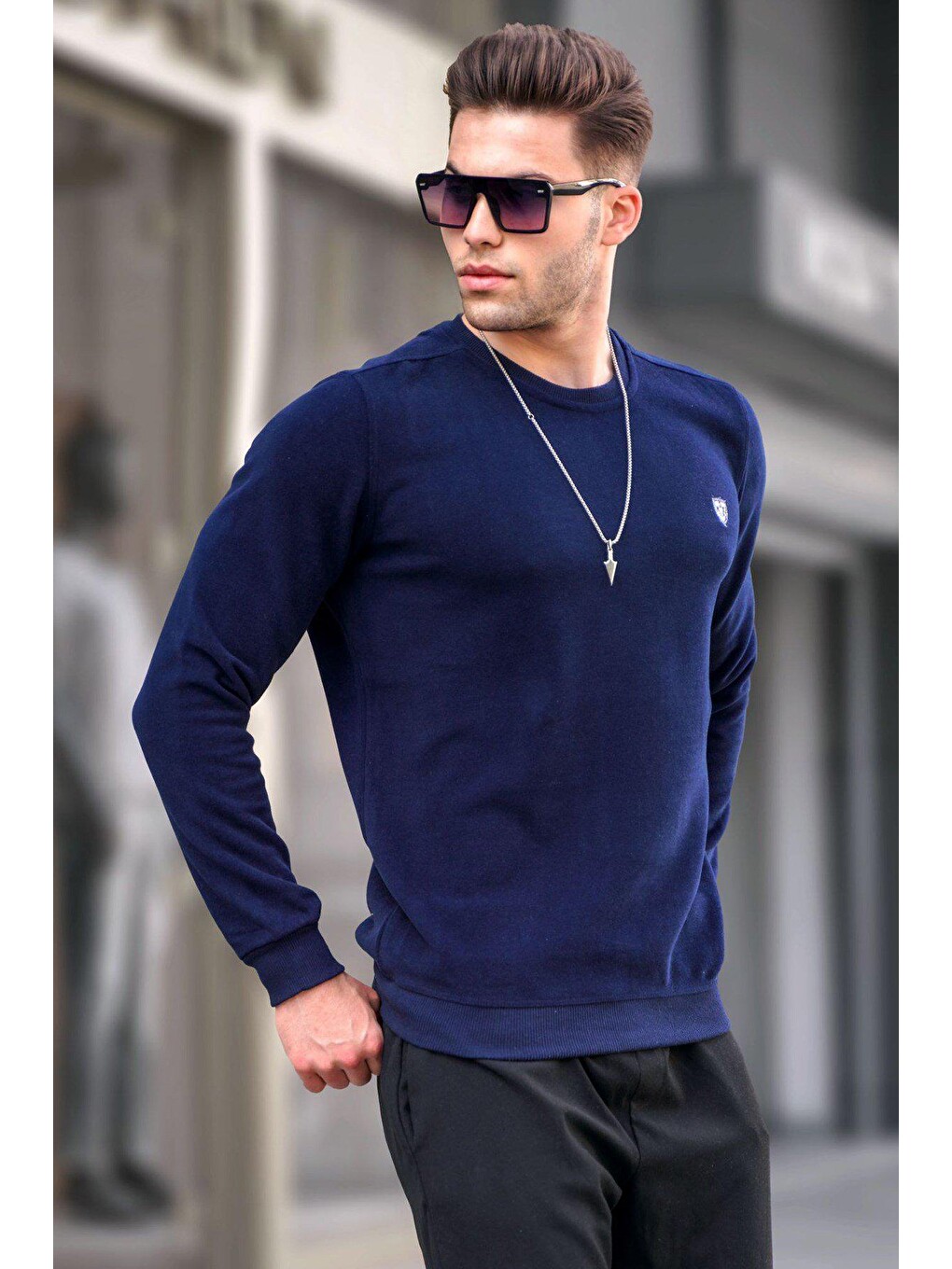 Açık Lacivert Bisiklet Yaka Regular Fit Basic Sweatshirt 5799