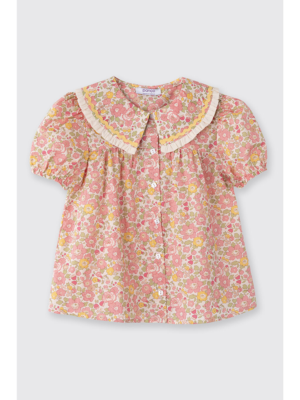 Pembe Liberty Kumaş Çiçek Desenli Kız Çocuk Gömlek-2