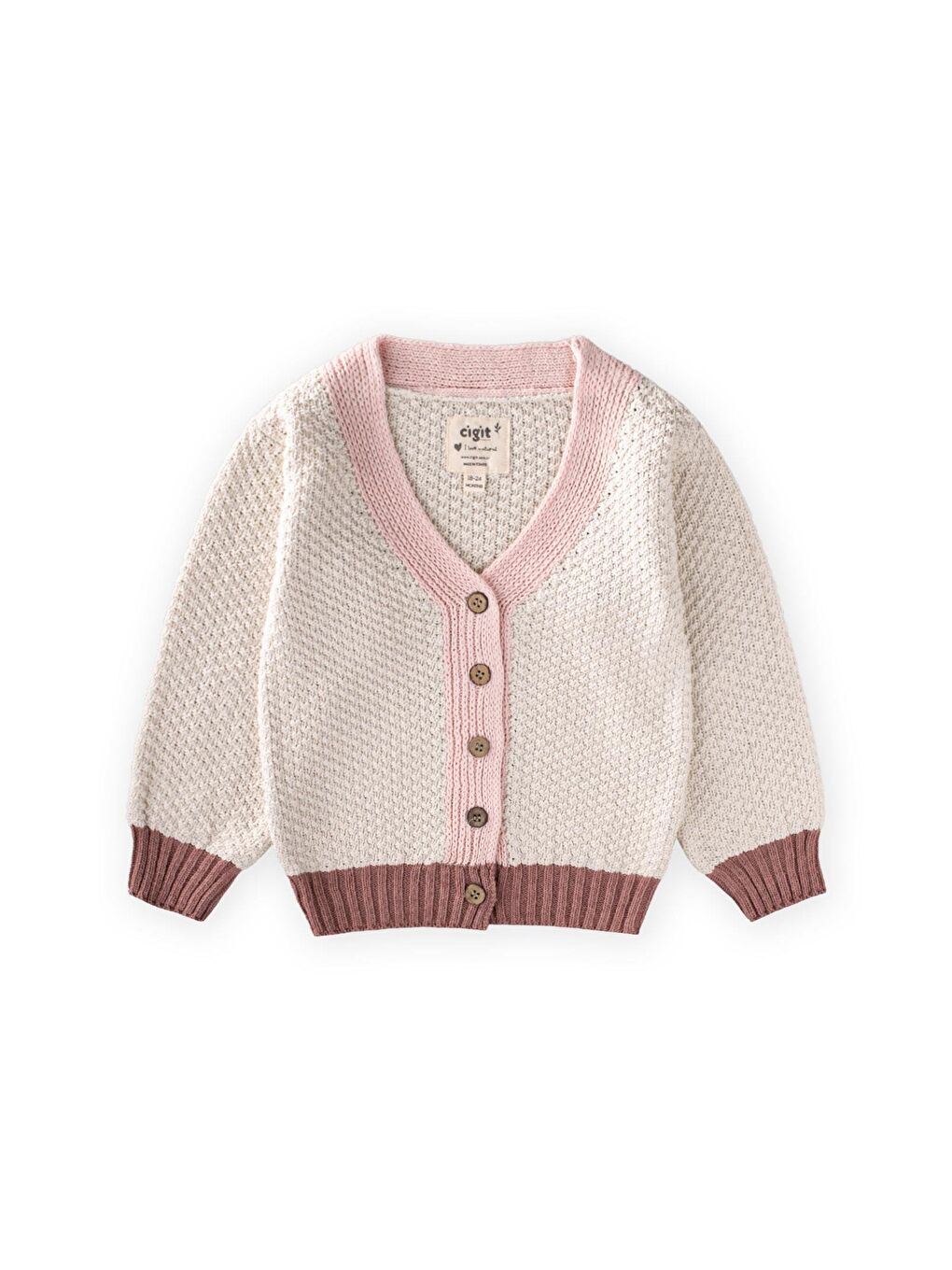 Triko Düğmeli Hırka 2-8 Yaş Naturel Pembe