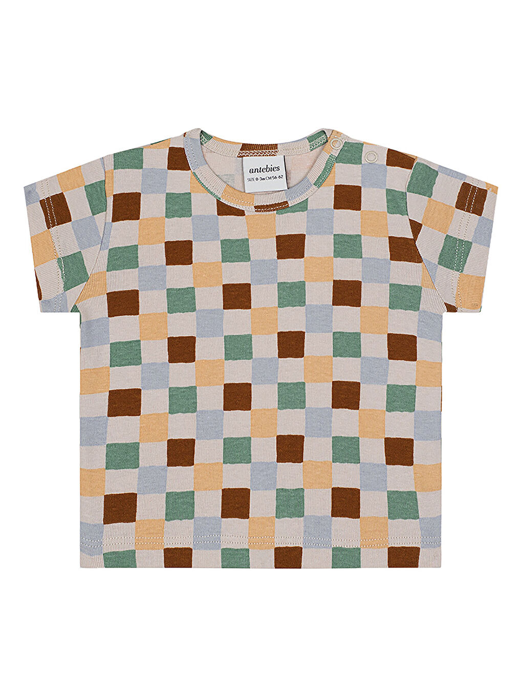Bej Pastel Damalar Kısa Kollu Tshirt Şort Set-4