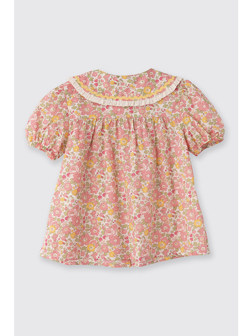 Pembe Liberty Kumaş Çiçek Desenli Kız Çocuk Gömlek-3