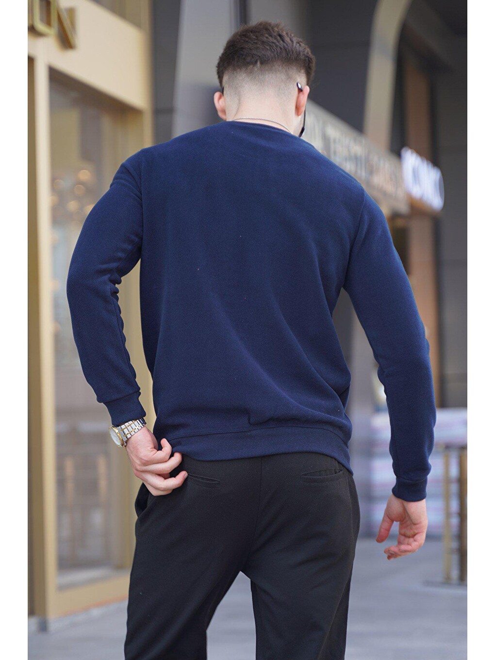 Açık Lacivert Bisiklet Yaka Regular Fit Basic Sweatshirt 5799-1