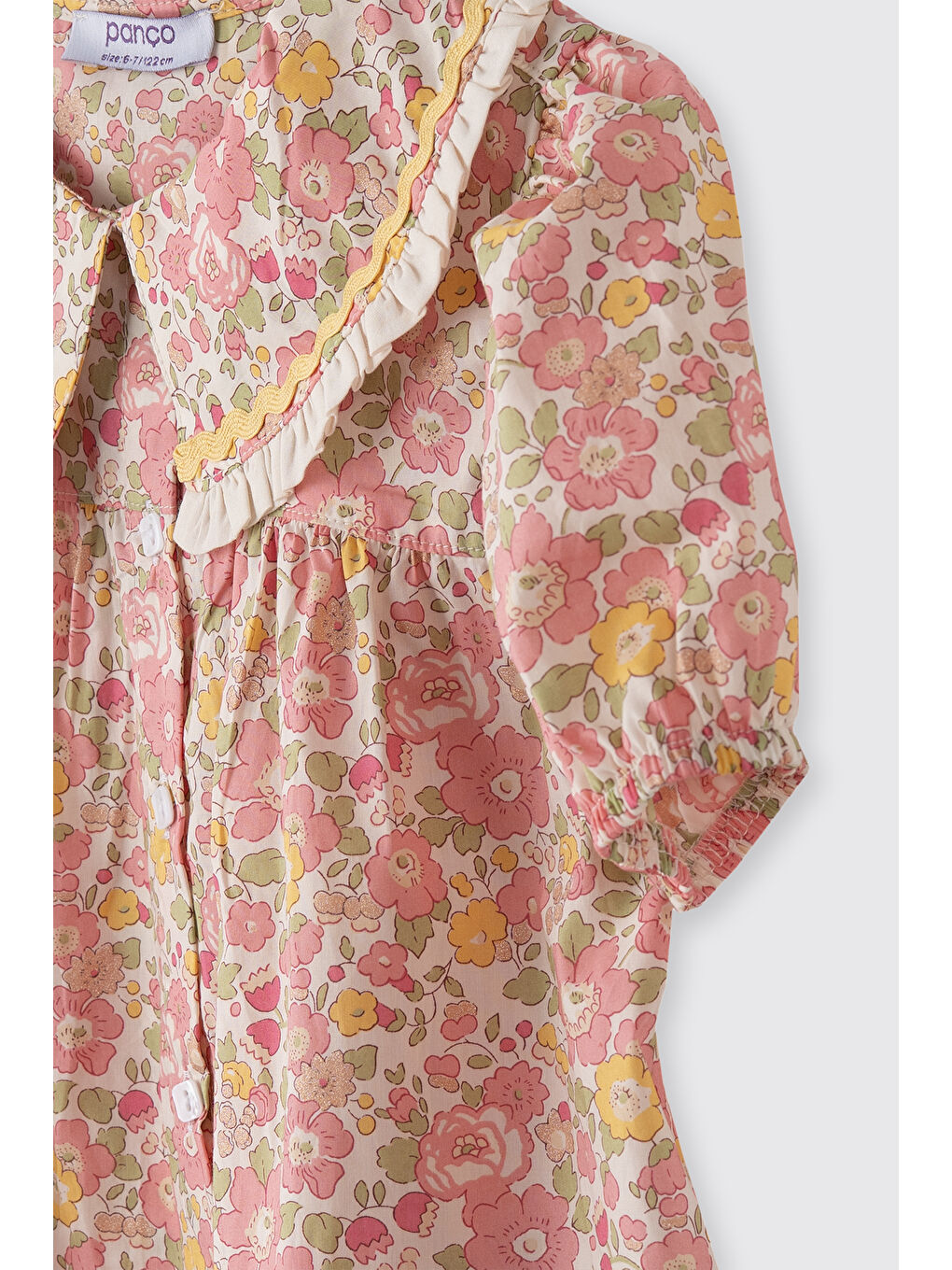 Pembe Liberty Kumaş Çiçek Desenli Kız Çocuk Gömlek-4
