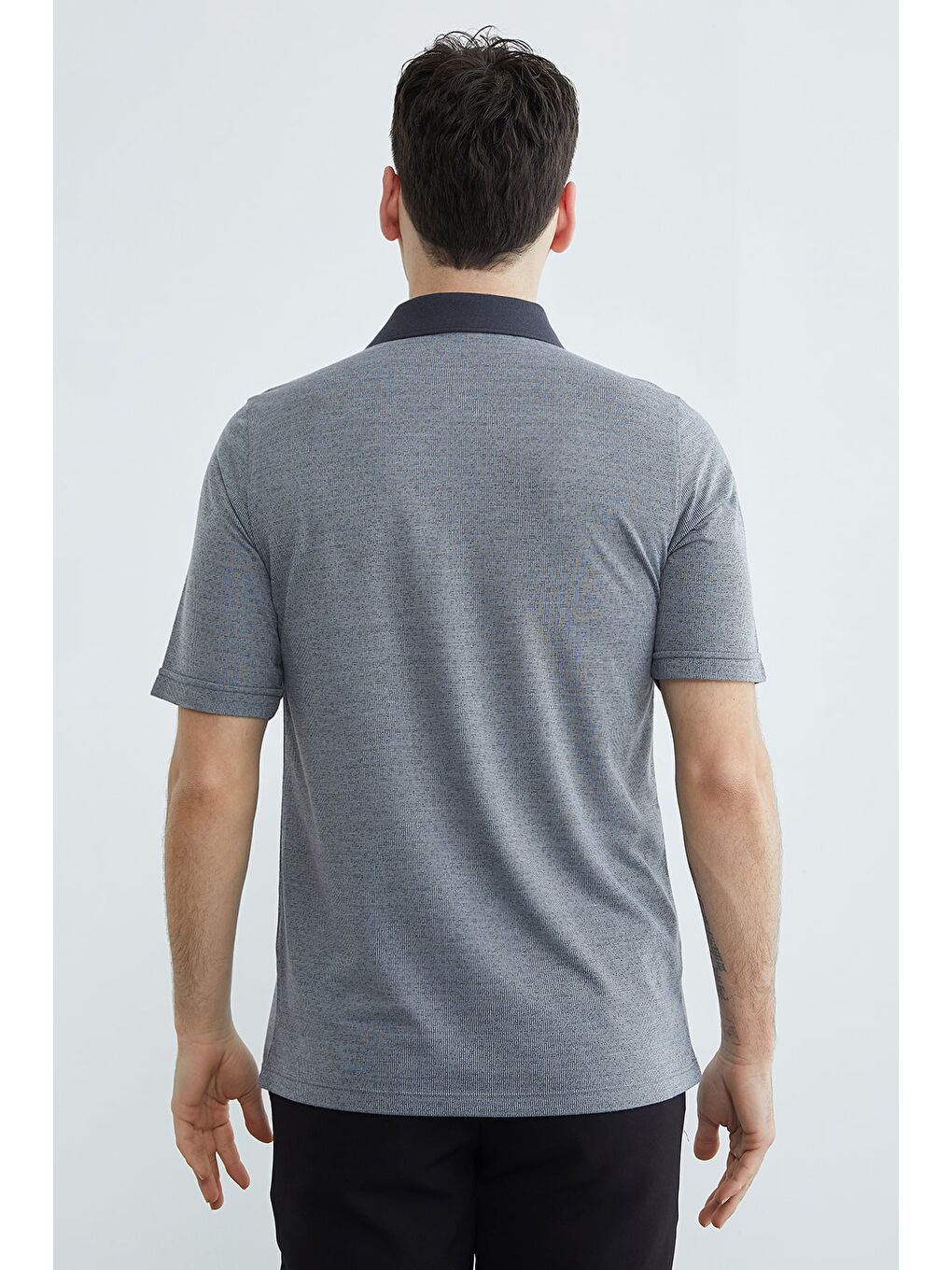 Antrasit Desenli Düğmeli Polo Yaka Tek Cepli Tişört-4