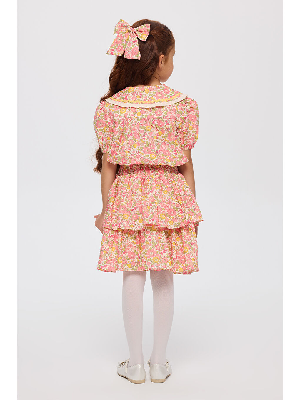 Pembe Liberty Kumaş Çiçek Desenli Kız Çocuk Gömlek-7