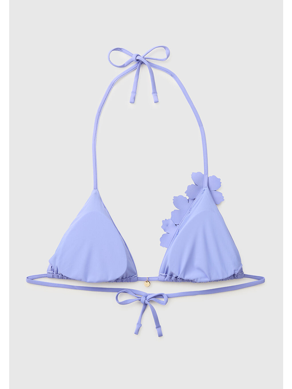 Kadın Lila Çiçek Aplike Detaylı Bağlamalı Bikini Üstü-1