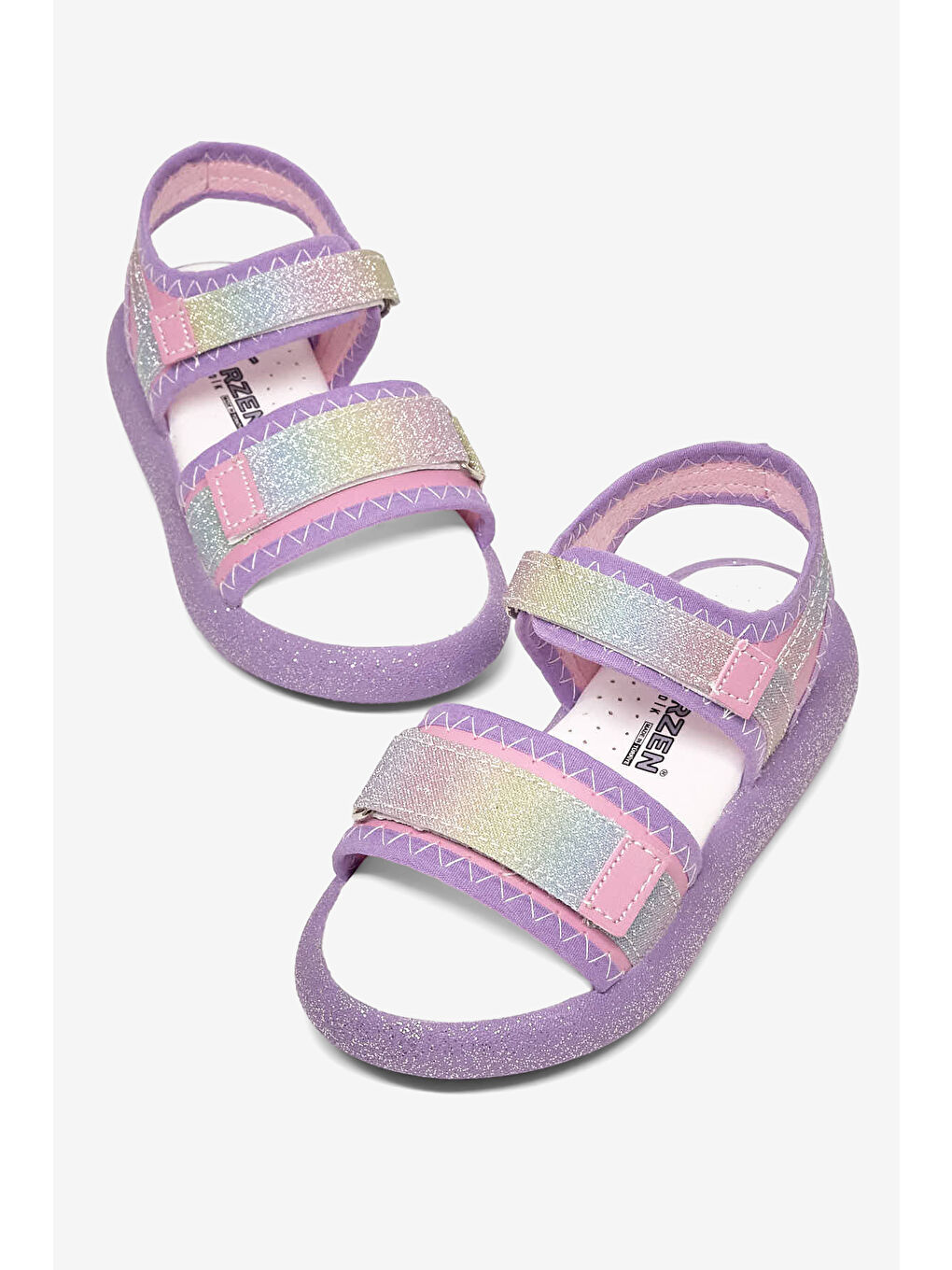 Mor Çocuk Unisex Lila Çocuk Çift Cırtlı Simli Sandalet