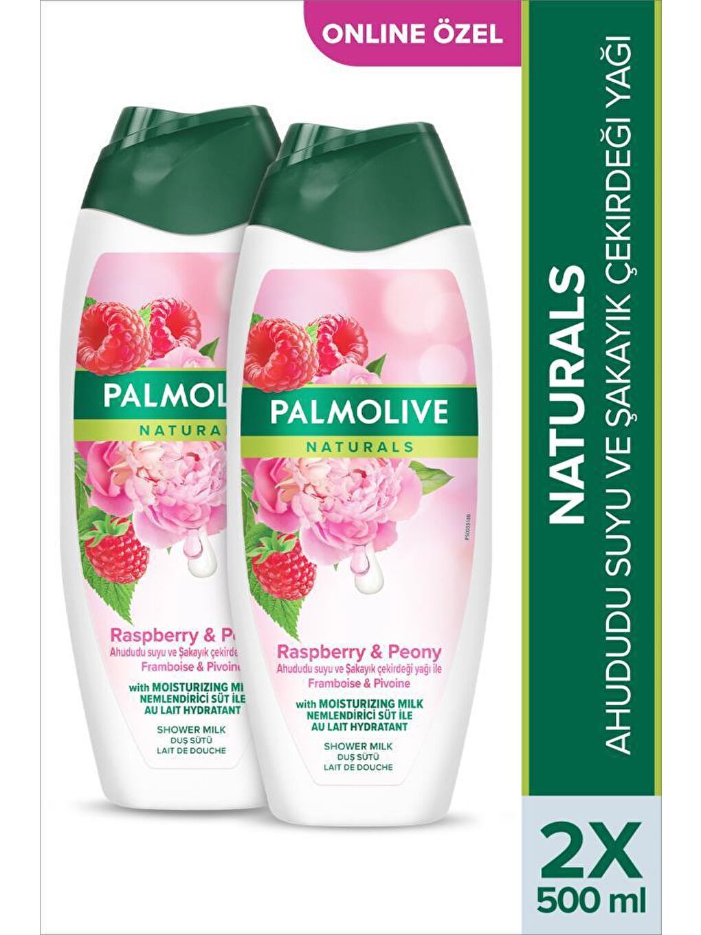 Palmolive Beyaz Naturals Ahududu Suyu ve Şakayık Çekirdeği Yağı ile Nemlendirici Duş Jeli 500 ml x2 Adet