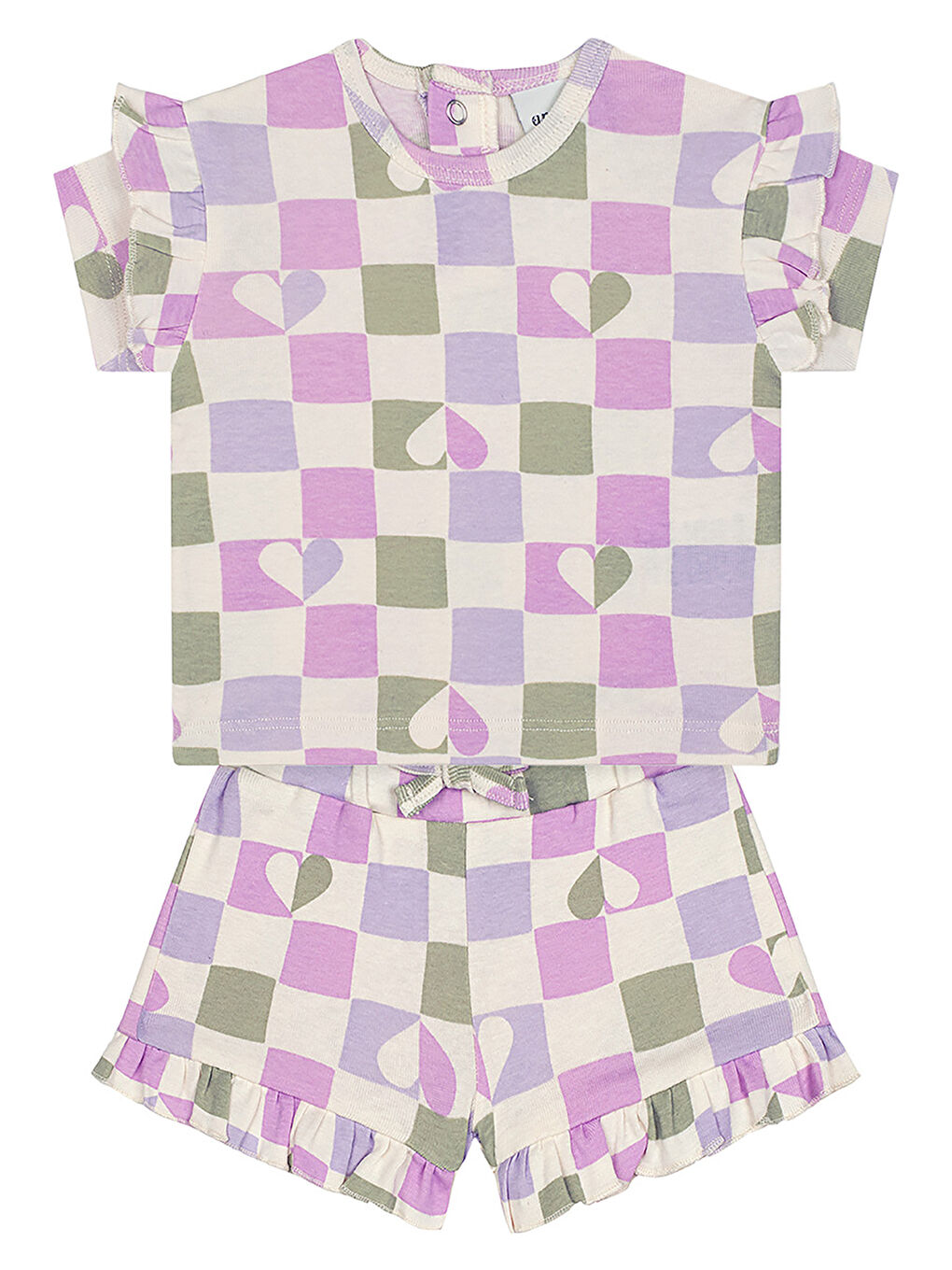 Pembe Kalpli Dama Kısa Kollu Tshirt Şort Set