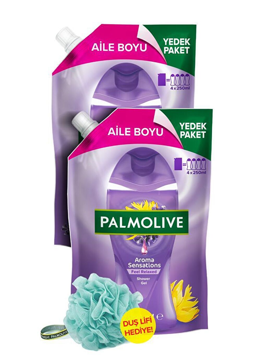 Palmolive Mor Aroma Sensations Feel Relaxed Aile Boyu Yedek Paket Duş Jeli 1000 ml x2 + Duş Lifi Hediye - 3