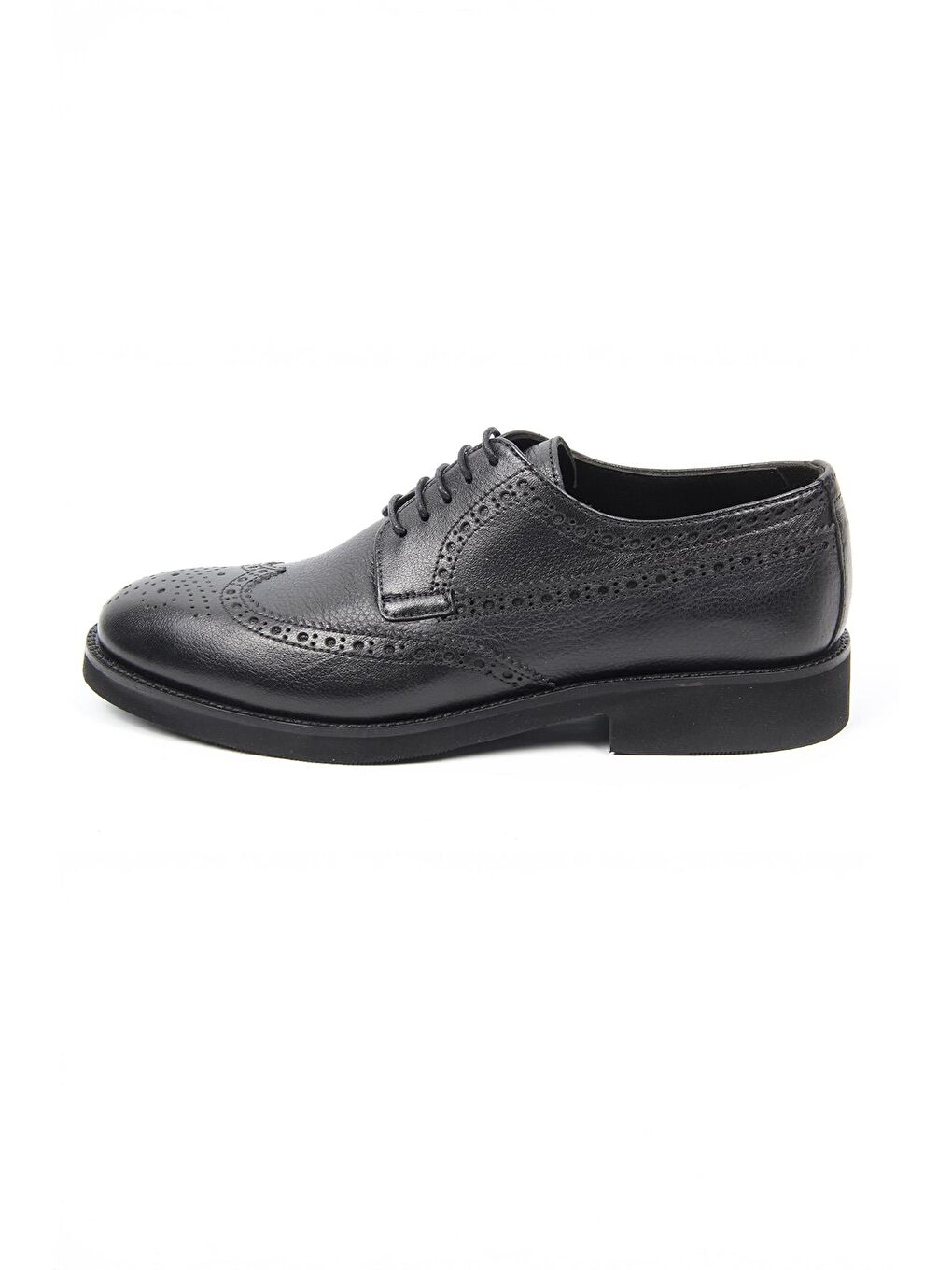 Siyah Deri Klasik Erkek Ayakkabı Brogue Detaylı Bağcıklı Model-1