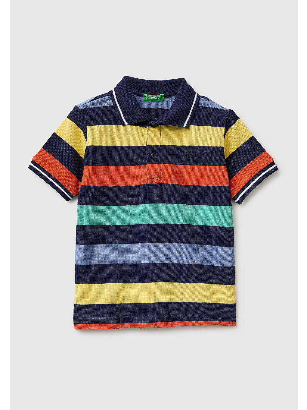 Karışık Erkek Çocuk Koyu Mix Çizgili Logo Nakışlı Polo Yaka Küçük Çocuk T-Shirt