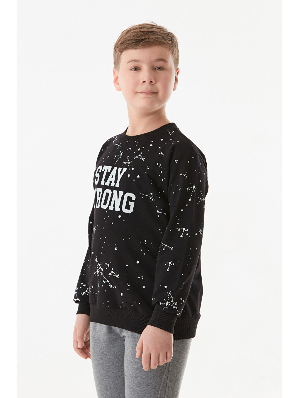 Siyah Stay Strong Baskılı Erkek Çocuk Sweatshirt-1