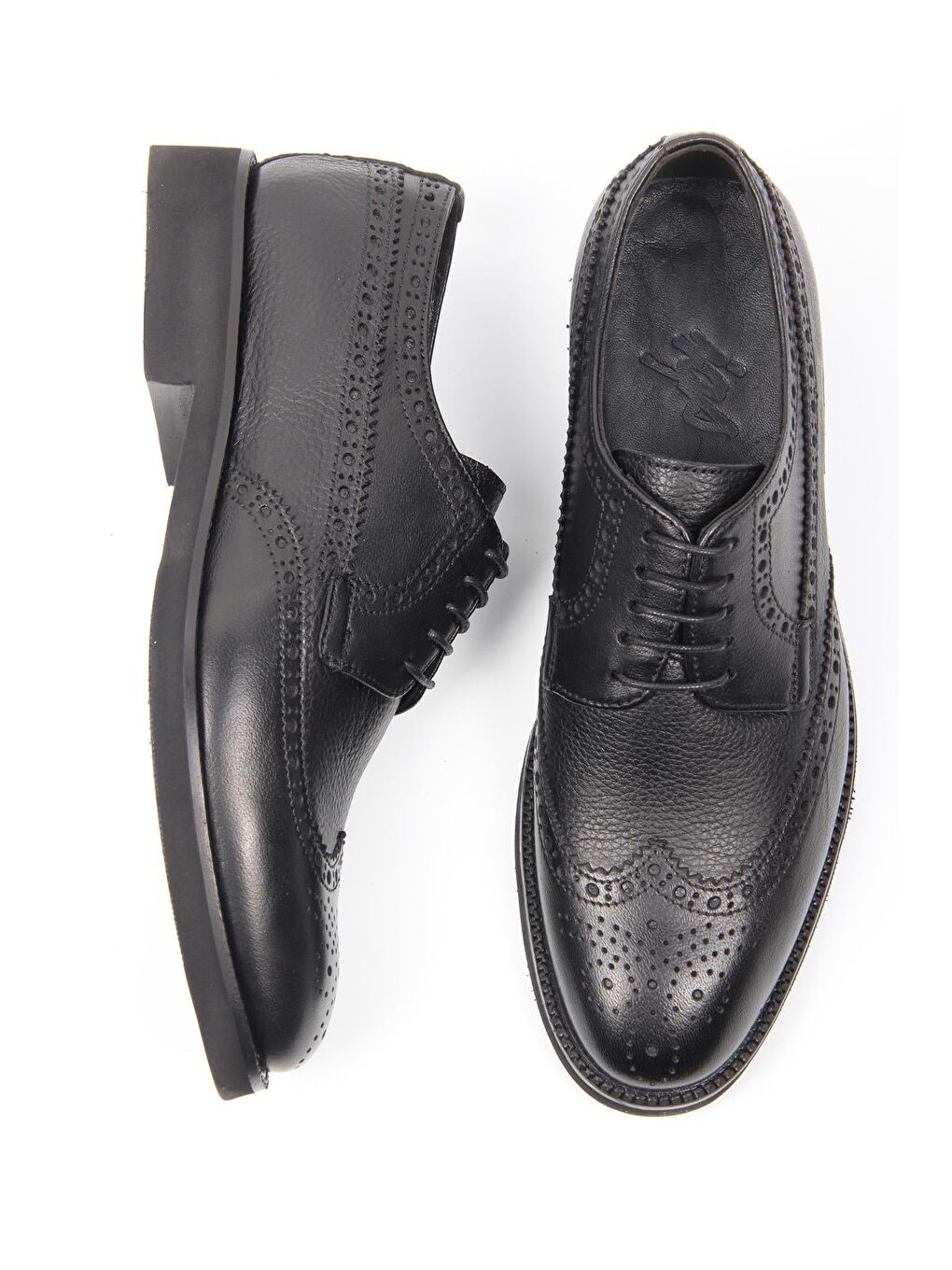 Siyah Deri Klasik Erkek Ayakkabı Brogue Detaylı Bağcıklı Model-2