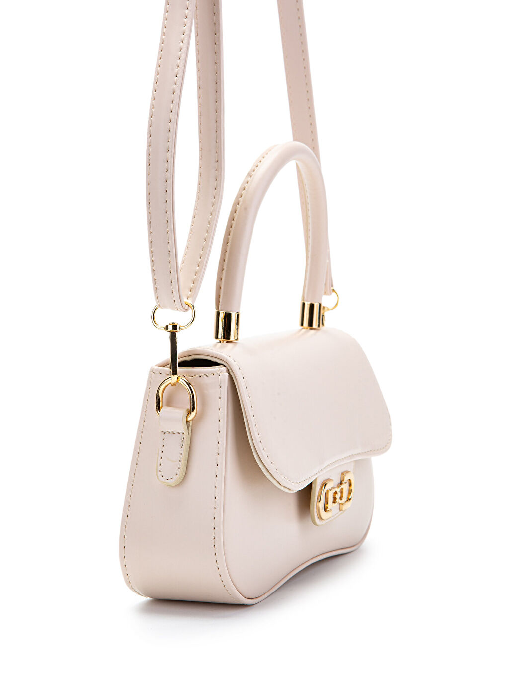 Kahverengi Kapaklı Baget Adel Çapraz Kadın Çanta Krem-1