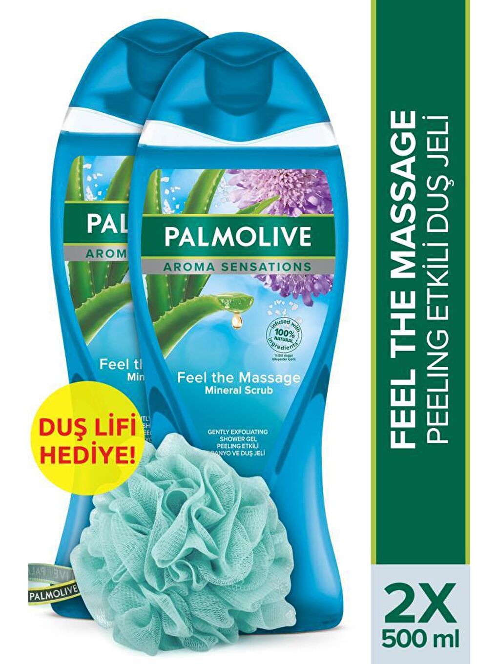 Palmolive Mavi Aroma Sensations Feel The Massage Banyo ve Duş Jeli 500 ml x 2 Adet + Duş Lifi Hediye