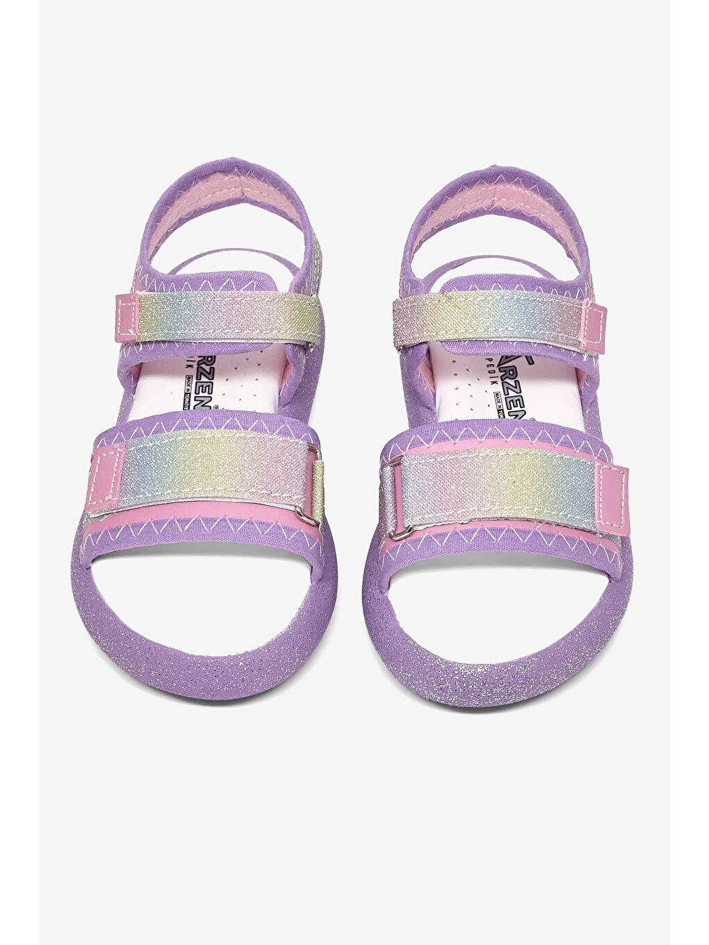 Mor Çocuk Unisex Lila Çocuk Çift Cırtlı Simli Sandalet-1