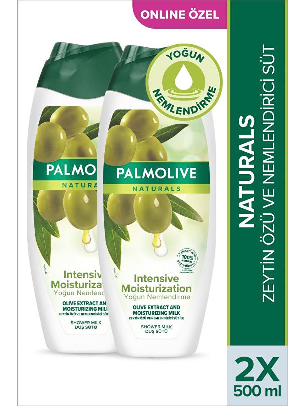 Palmolive Karışık Naturals Zeytin Özü ve Nemlendirici Süt İle Yoğun Nemlendirme Duş Jeli 500 ml x2Adet