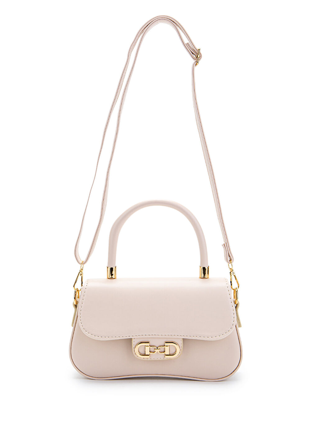 Kahverengi Kapaklı Baget Adel Çapraz Kadın Çanta Krem-2