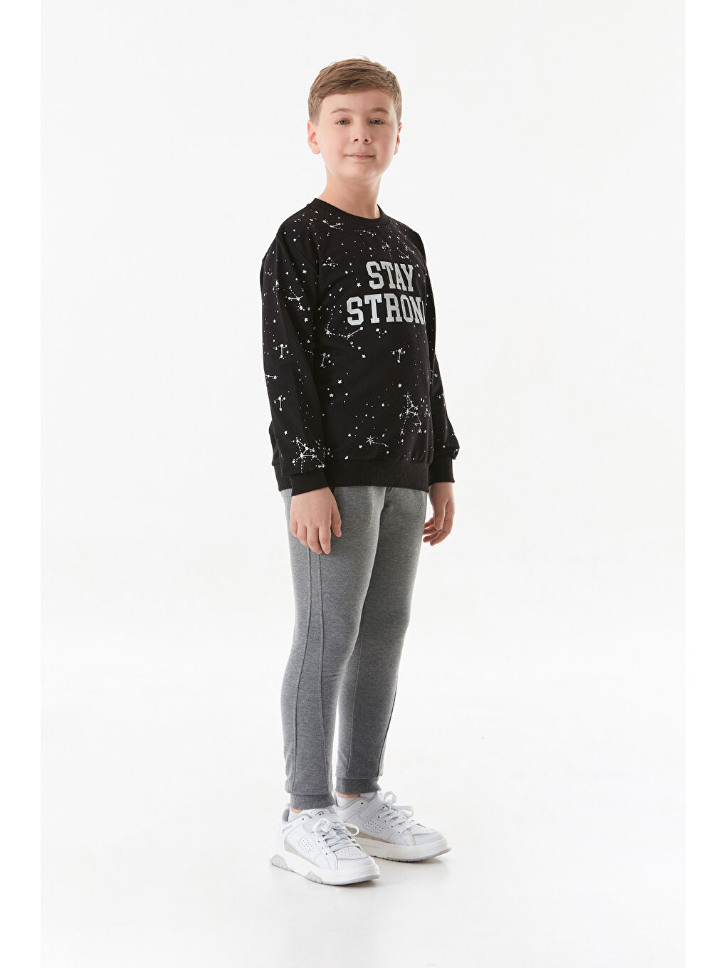 Siyah Stay Strong Baskılı Erkek Çocuk Sweatshirt-3