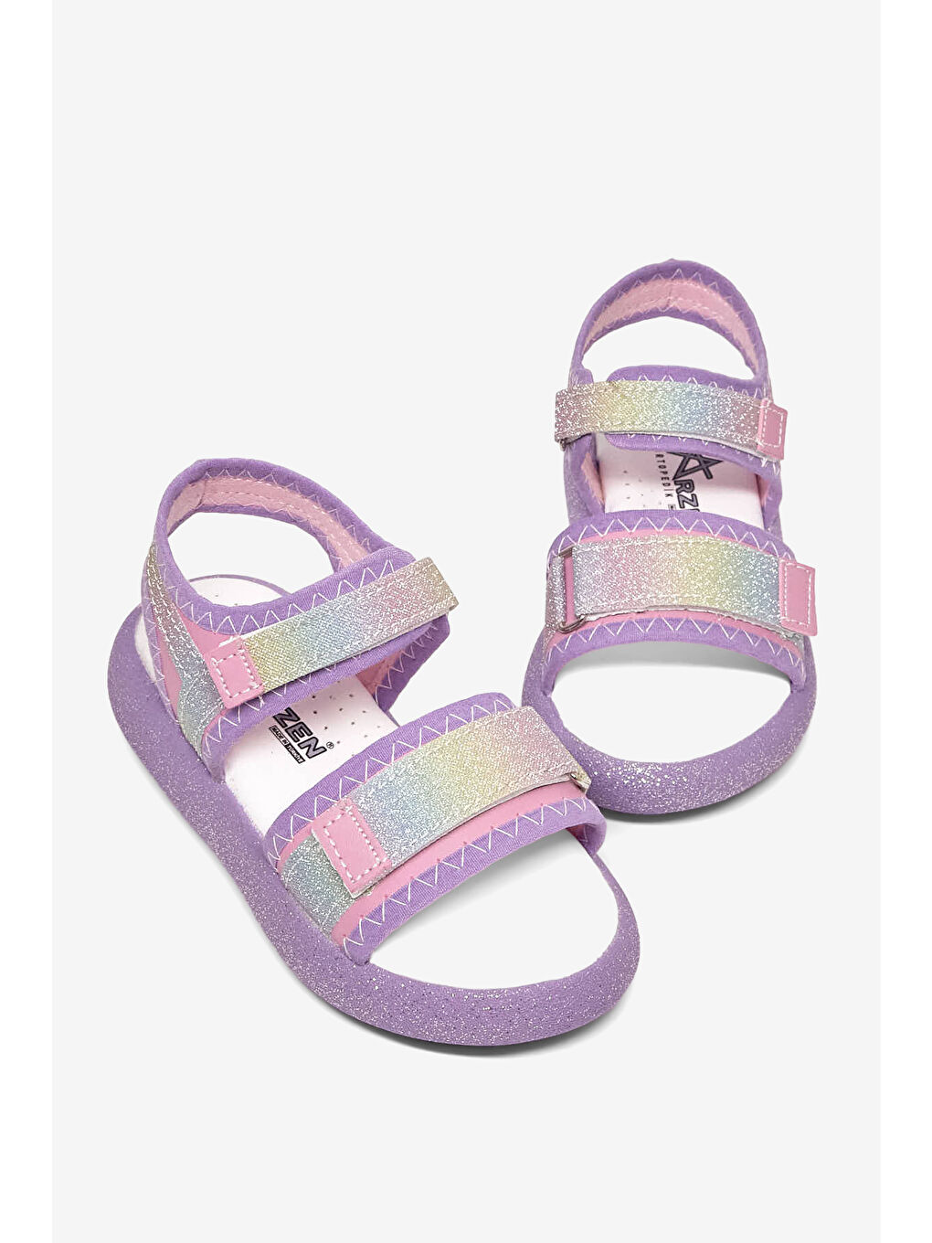 Mor Çocuk Unisex Lila Çocuk Çift Cırtlı Simli Sandalet-2