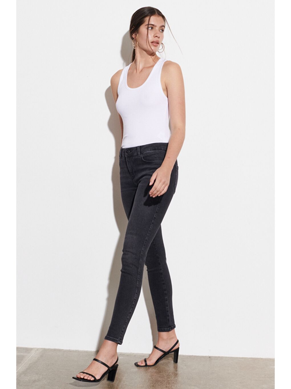 Antrasit Skinny Fit Denim Esnek Jean Jean Pantolon-2