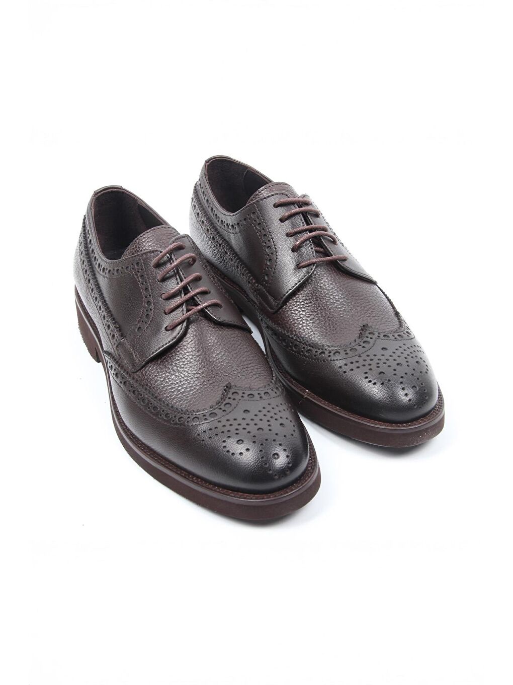 Kahverengi Kahve Deri Klasik Erkek Ayakkabı Brogue Detaylı Bağcıklı Model