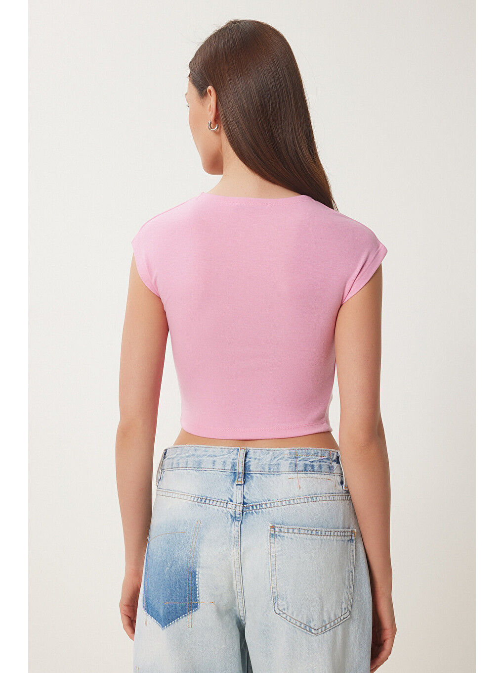 Pembe Basic Crop Örme Bluz PEMBE LFW0005-4