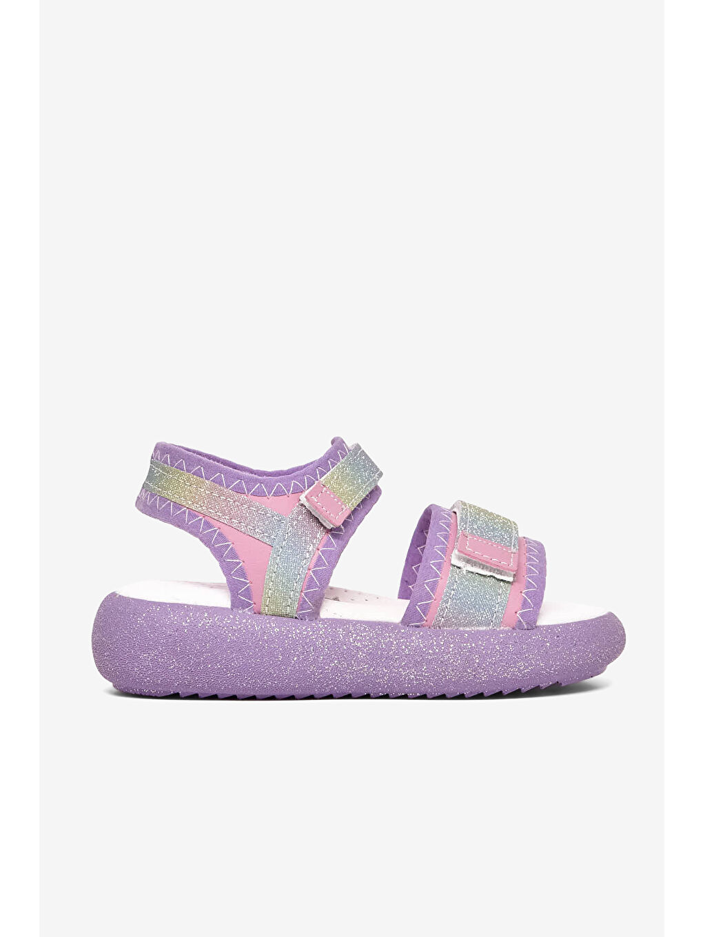 Mor Çocuk Unisex Lila Çocuk Çift Cırtlı Simli Sandalet-4