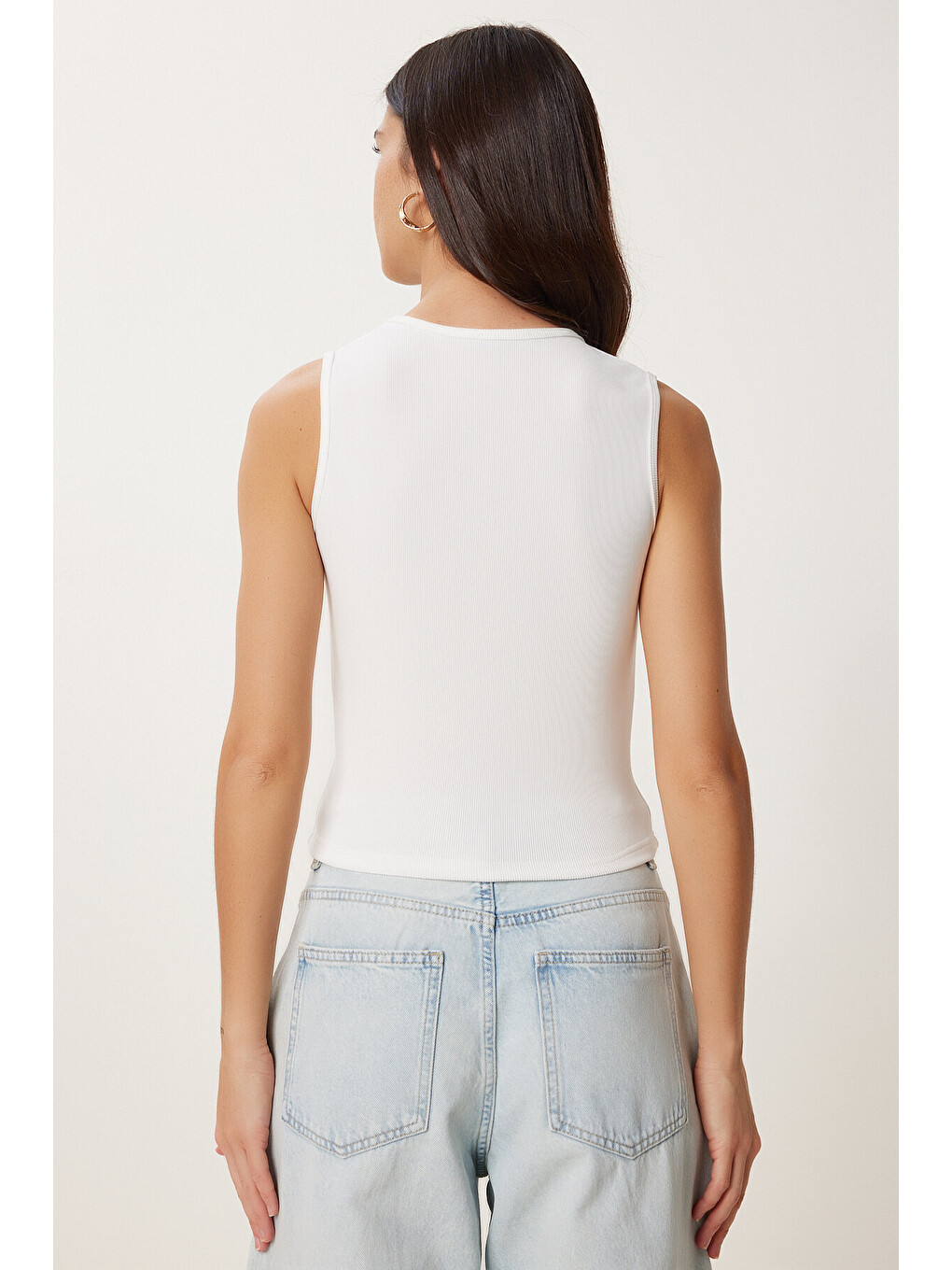 Ekru Dore Düğmeli Fitilli Örme Crop Bluz EKRU LZV0012-4