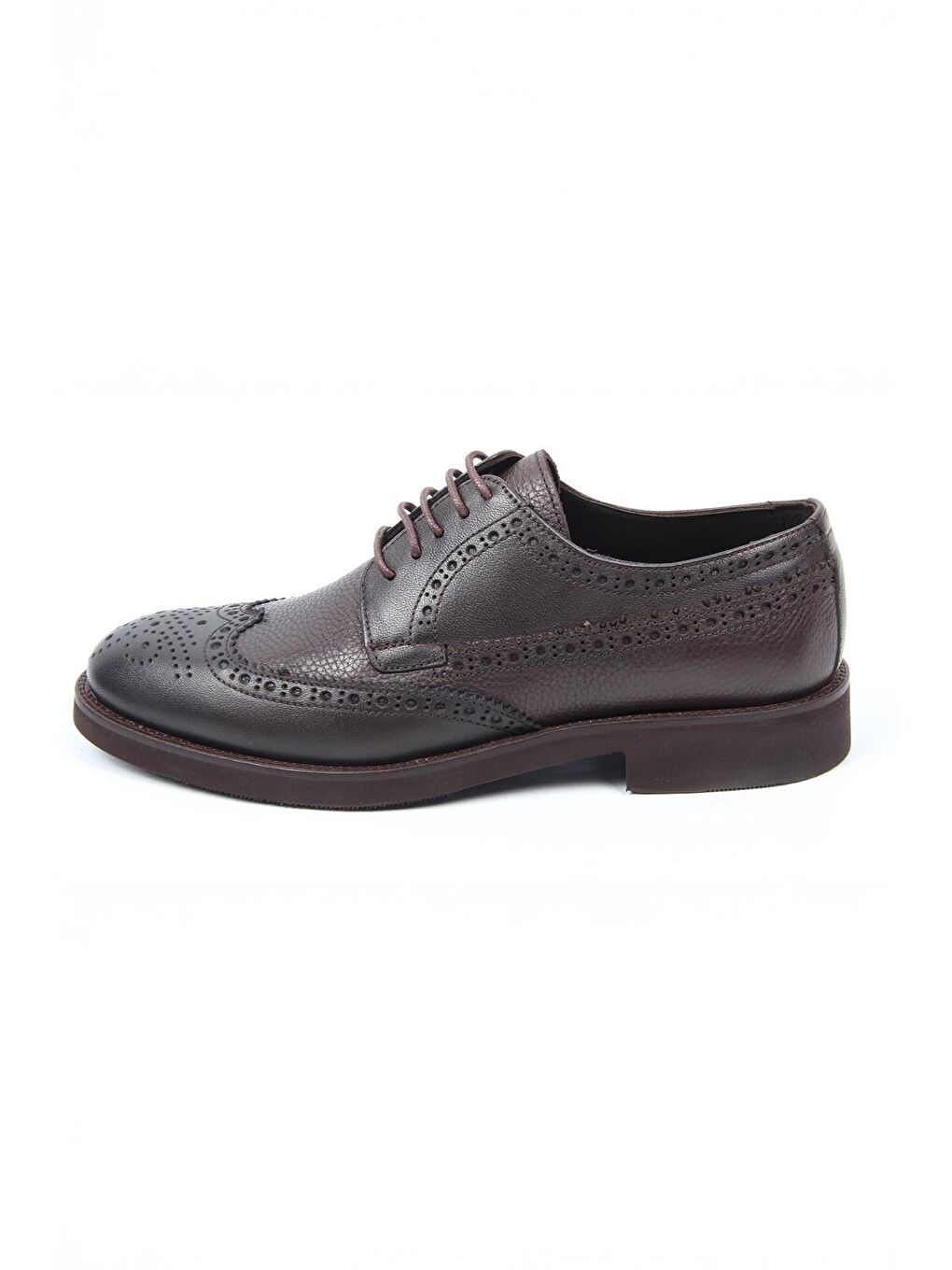 Kahverengi Kahve Deri Klasik Erkek Ayakkabı Brogue Detaylı Bağcıklı Model-1