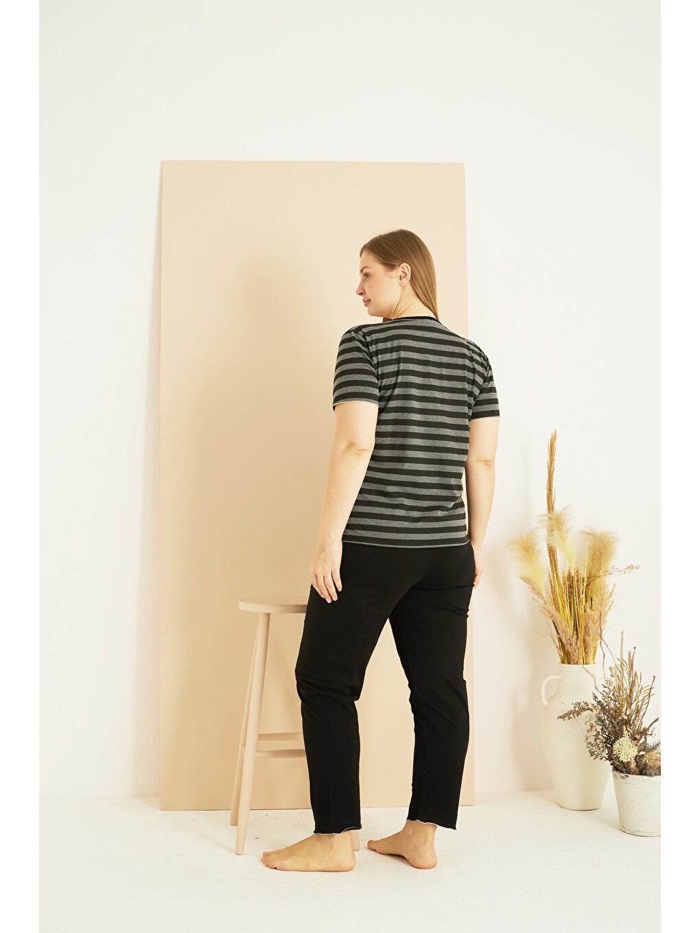 Karışık Curve Büyük Beden Battal Boy Pamuklu Pijama Takım25103771-2