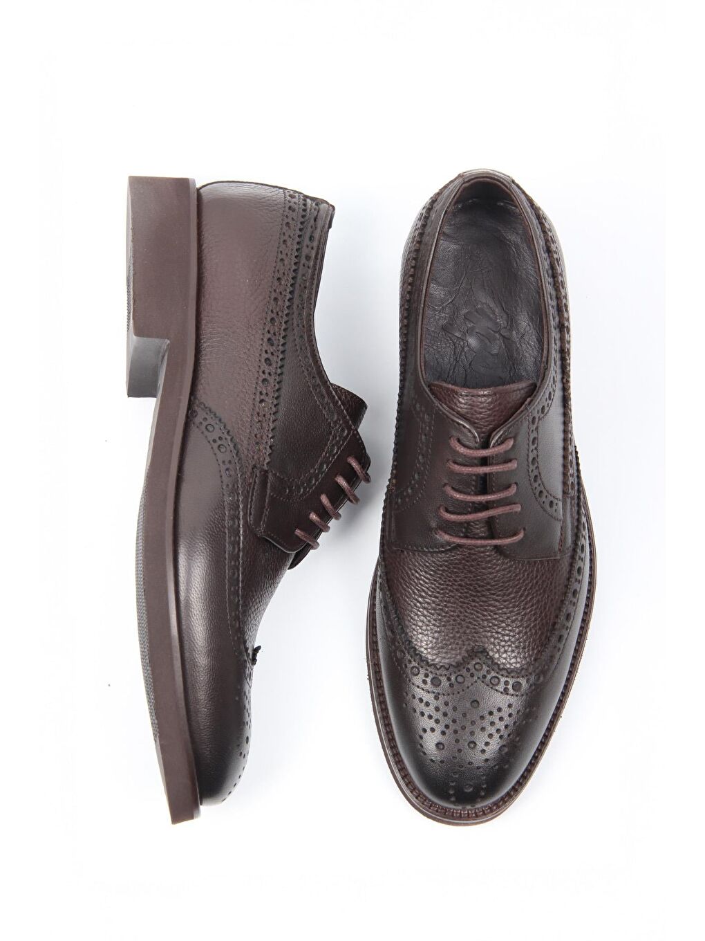 Kahverengi Kahve Deri Klasik Erkek Ayakkabı Brogue Detaylı Bağcıklı Model-2