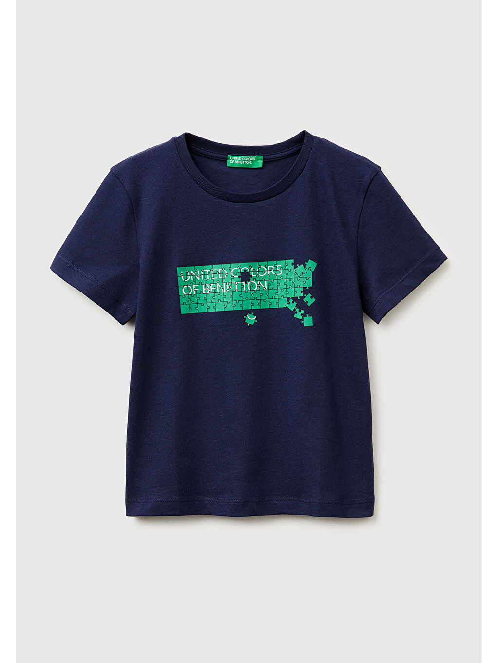 Erkek Çocuk Lacivert Önü Logo Baskılı Yuvarlak Yaka T-Shirt