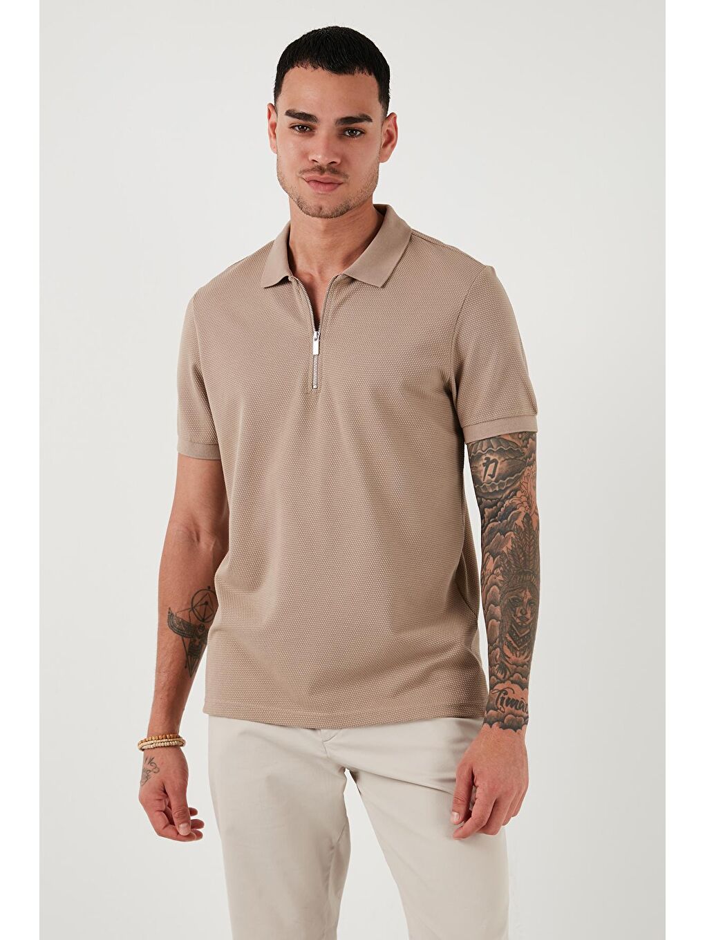 Buratti Vizon Pamuklu Regular Fit Fermuarlı Polo Yaka Erkek T Shirt 5902915 - 2