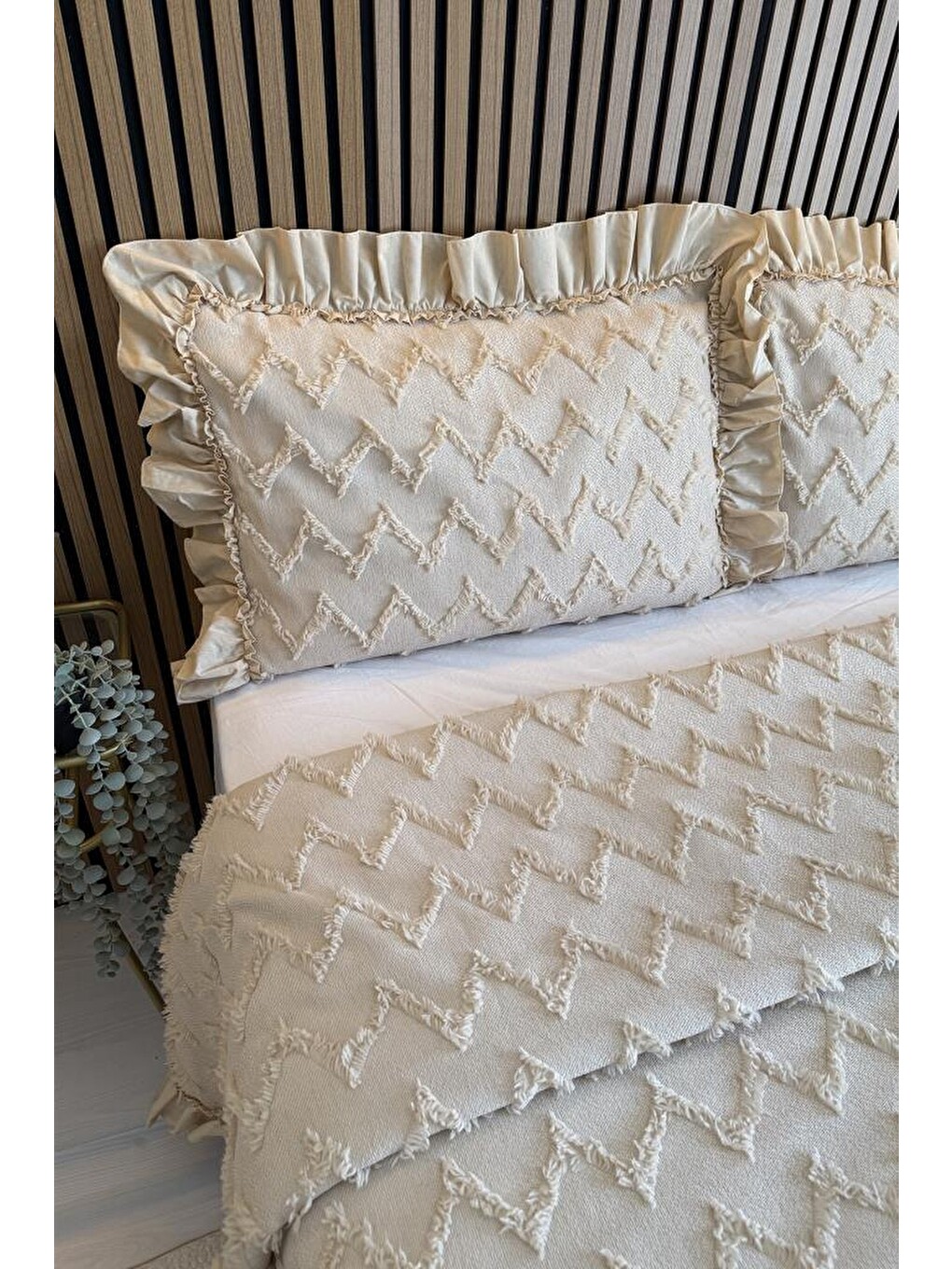 Ruffle Lumpa 3 Parça Çift Kişilik Pike Takımı Bej-2