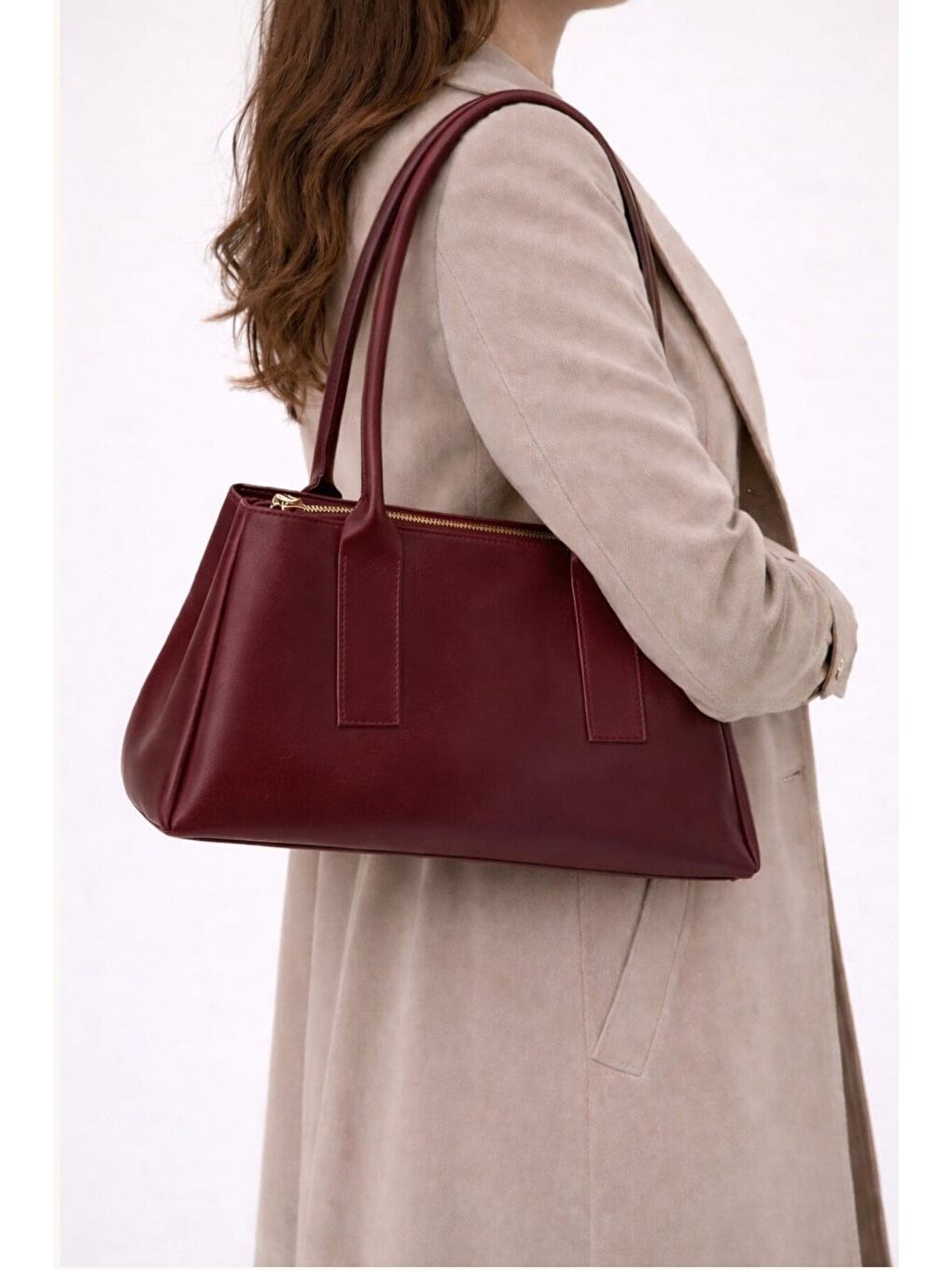 Bordo Kadın Minimalist Baget Omuz Çantası - Modern Tasarım El ve Kol Çantası 12663-1