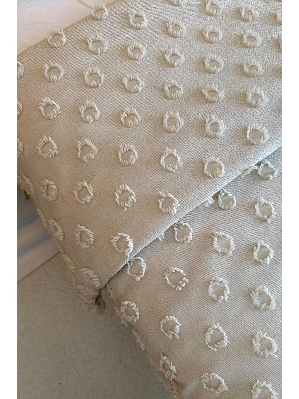 Ruffle Konik 3 Parça Çift Kişilik Pike Takımı Bej-2