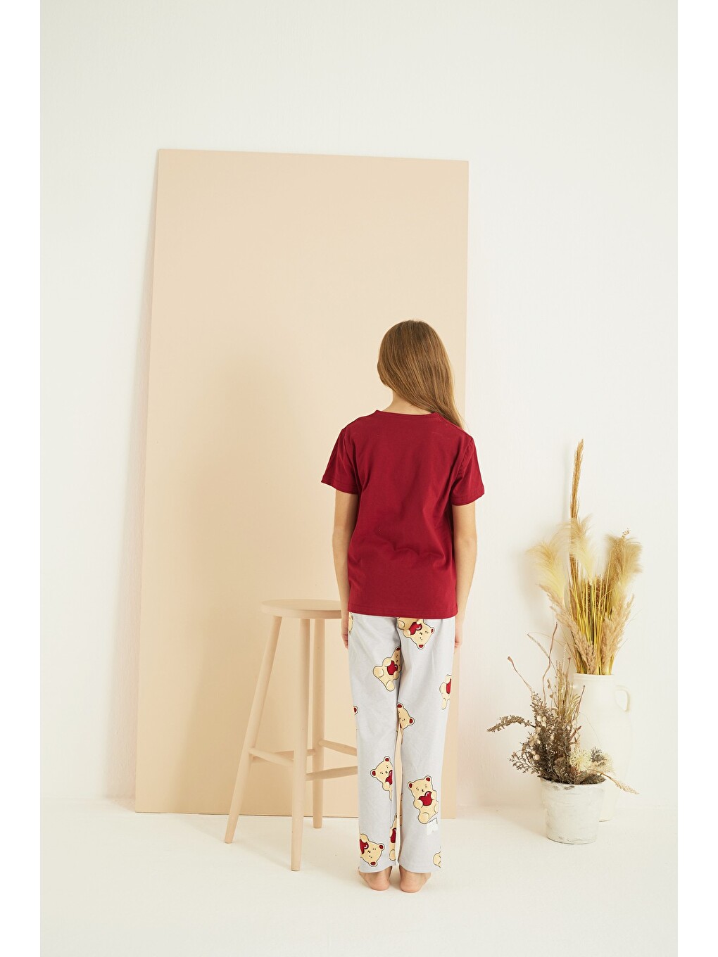 Bordo Pamuklu Bisiklet Yaka Örme Pijama Takım25107132-4