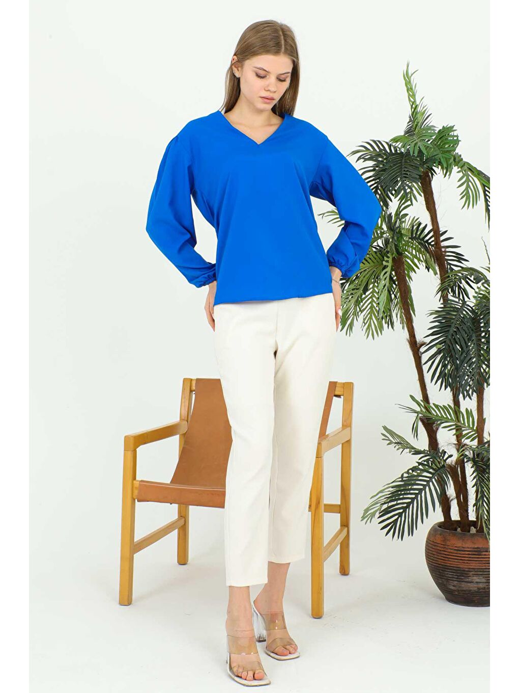 Mavi Kadın V Yaka Bluz 1979-2