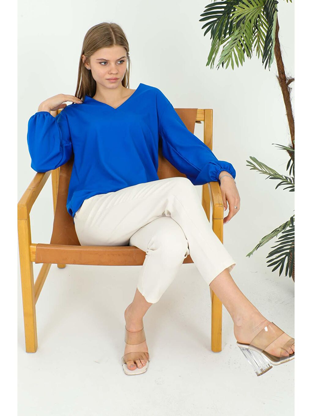 Mavi Kadın V Yaka Bluz 1979-3