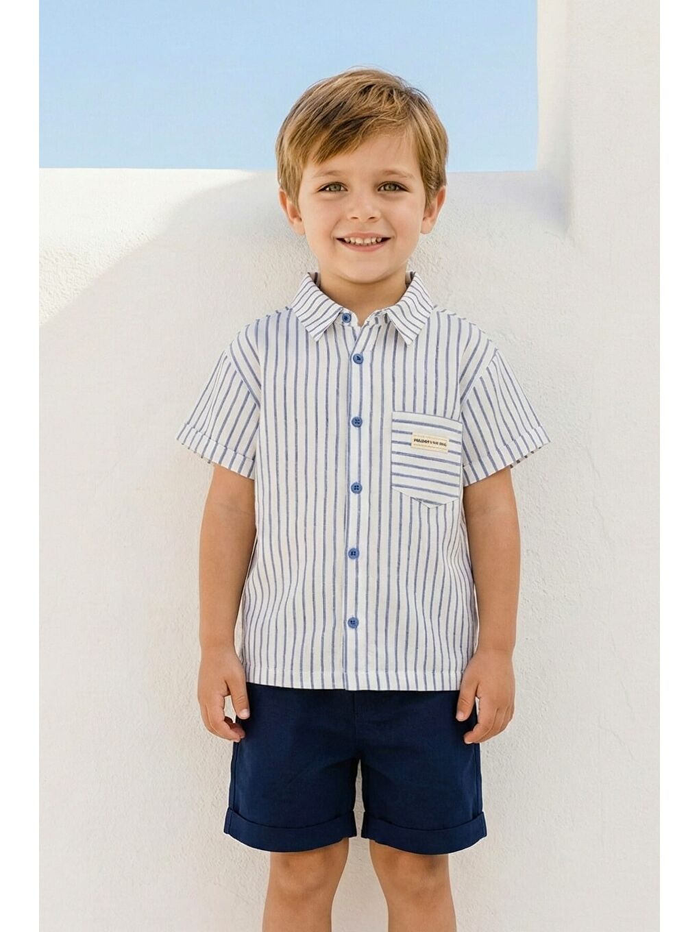 Erkek Çocuk Cep Detaylı Gömlek - Mavi-4