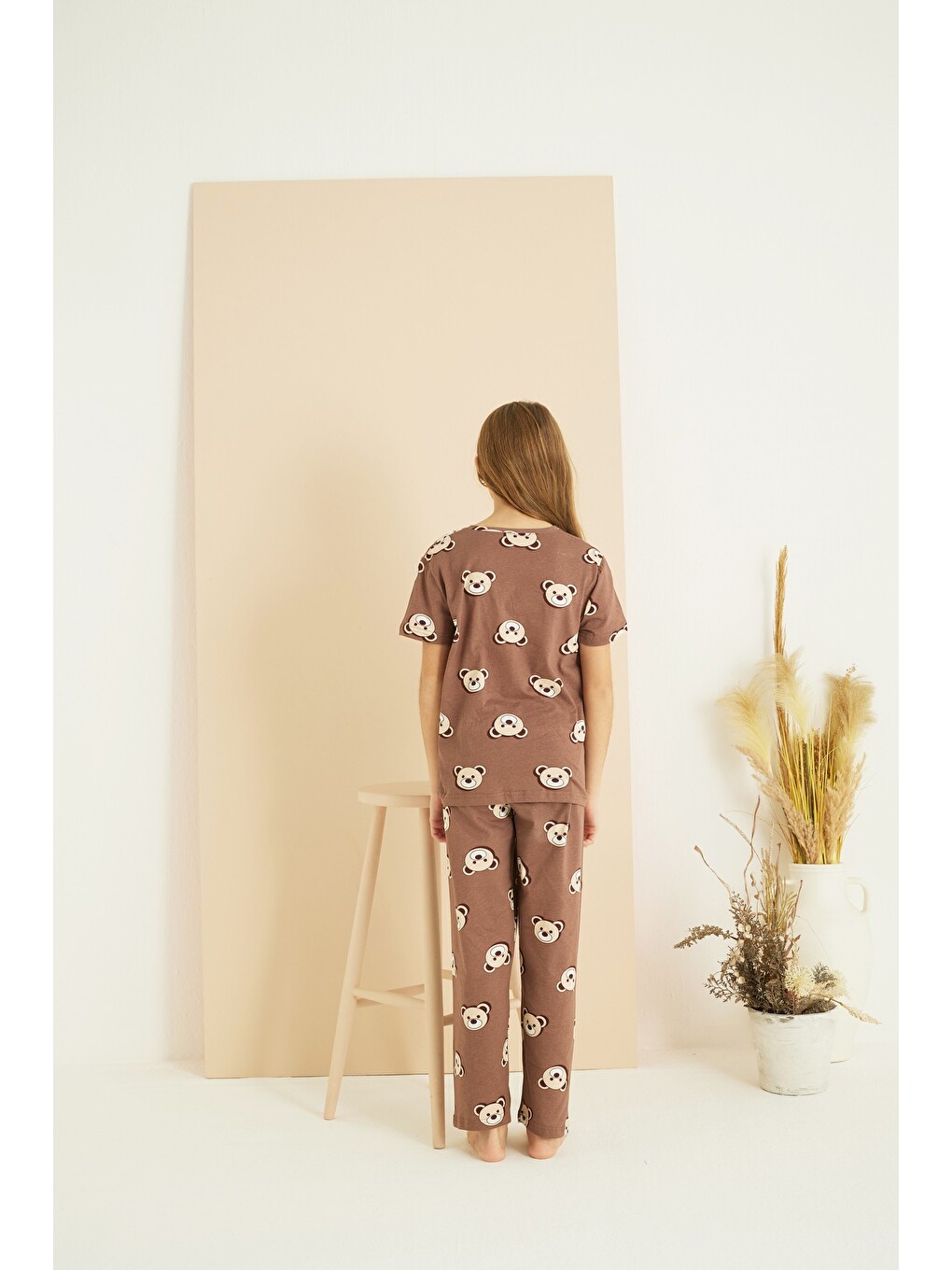 Kahverengi Pamuklu Bisiklet Yaka Örme Pijama Takım25107131-4