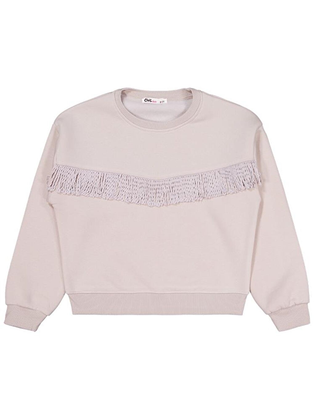 Girls Püsküllü 6-9 Yaş Sweatshirt - Bej 7-8 Yaş