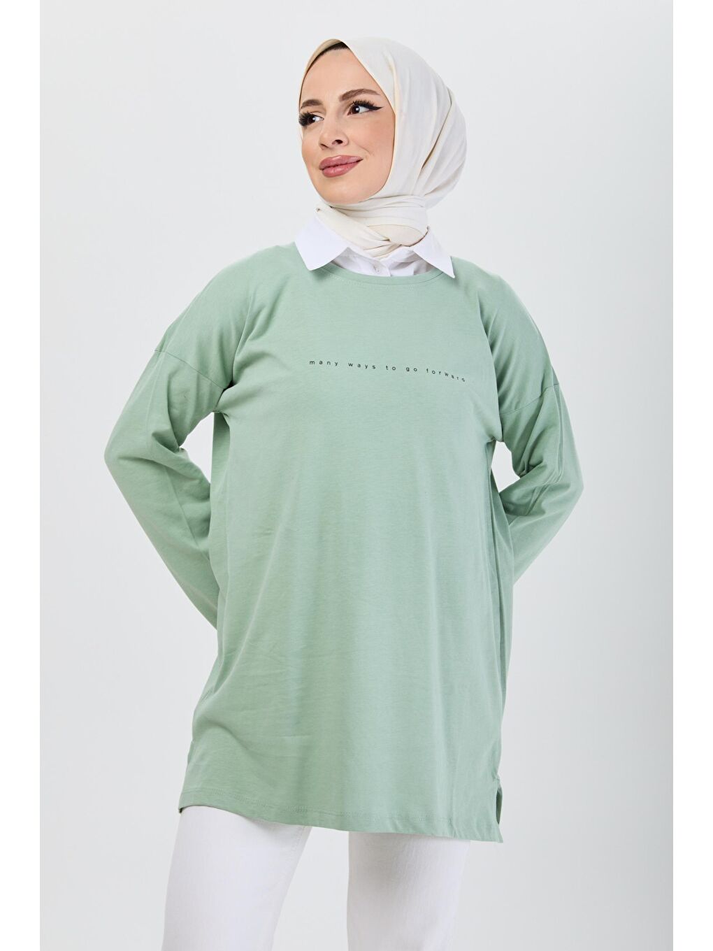 Bisiklet Yaka Kadın Yeşil Tişört - 24191-1