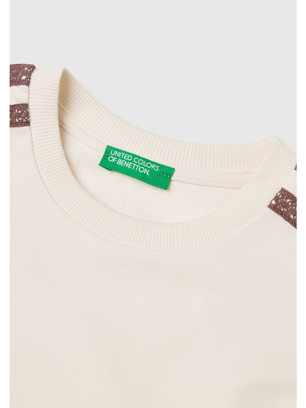 Kız Çocuk Ekru Kurdele Detaylı Bisiklet Yaka Sweatshirt Elbise-2